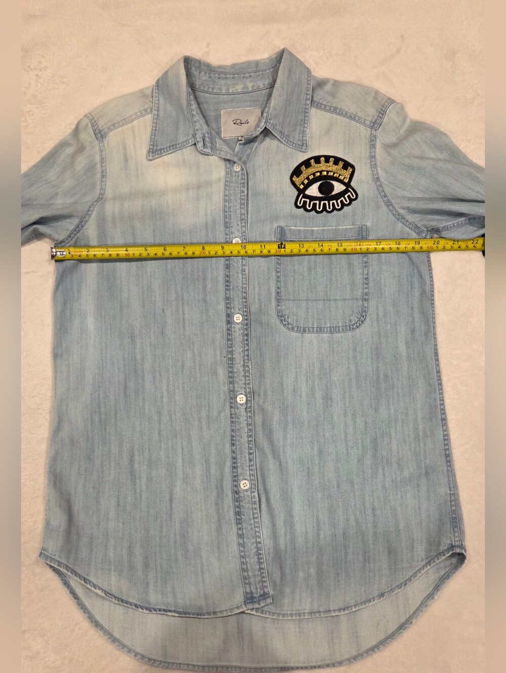 RAILS CLEOPATRA Light Wash Denim Button-Up Shirt with Eye Patch, Size XS. - Picture 11 of 15